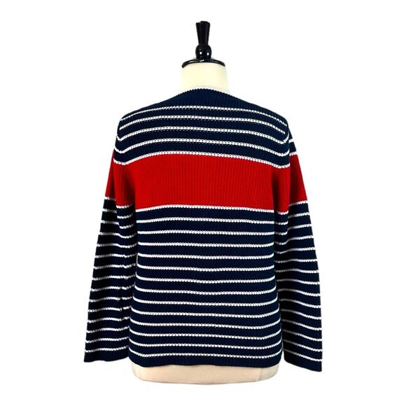 Liz Claiborne Sweater Heavy Knit Boatneck Blue Red Stripe Women’s Size XL - Picture 4 of 12